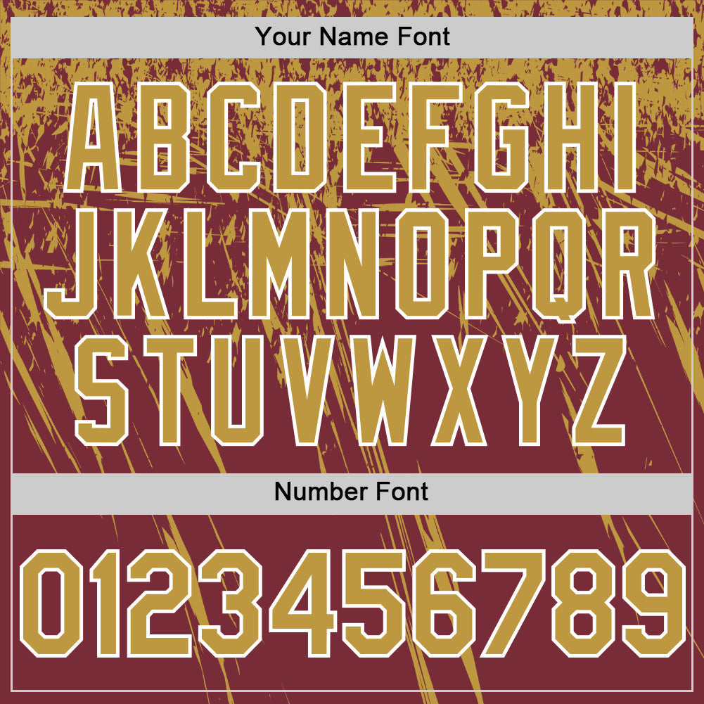 Custom Burgundy Old Gold-White Distressed Scratch Brush Stroke Authentic Baseball Jersey view 5