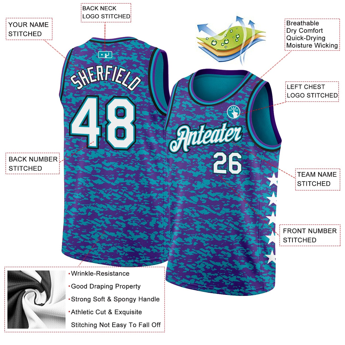Custom Teal White Purple-Black Authentic City Edition Basketball Jersey view 2