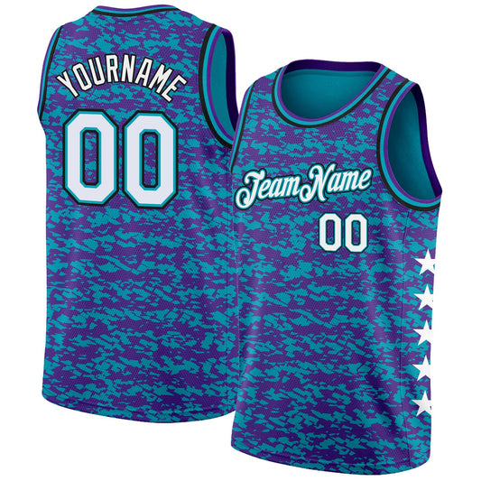 Custom Teal White Purple-Black Authentic City Edition Basketball Jersey - Main View