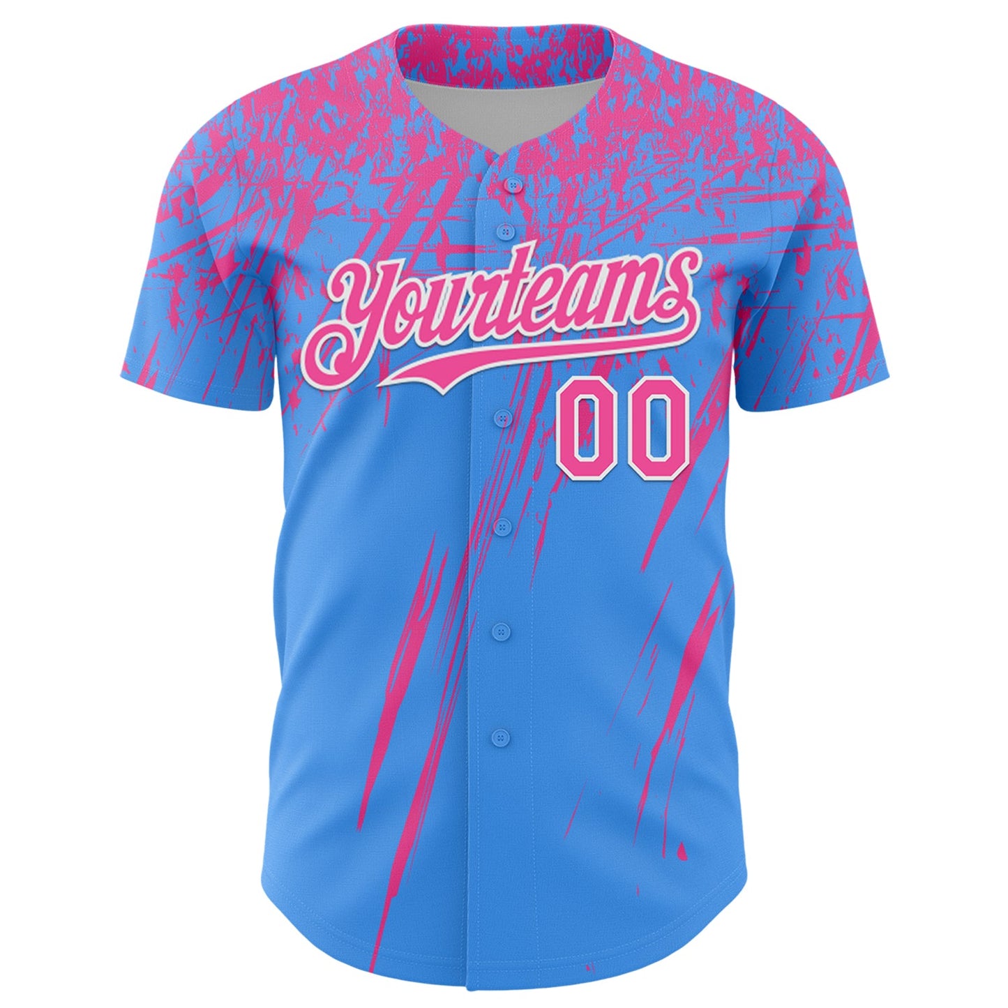 Custom Electric Blue Pink-White Distressed Scratch Brush Stroke Authentic Baseball Jersey view 2