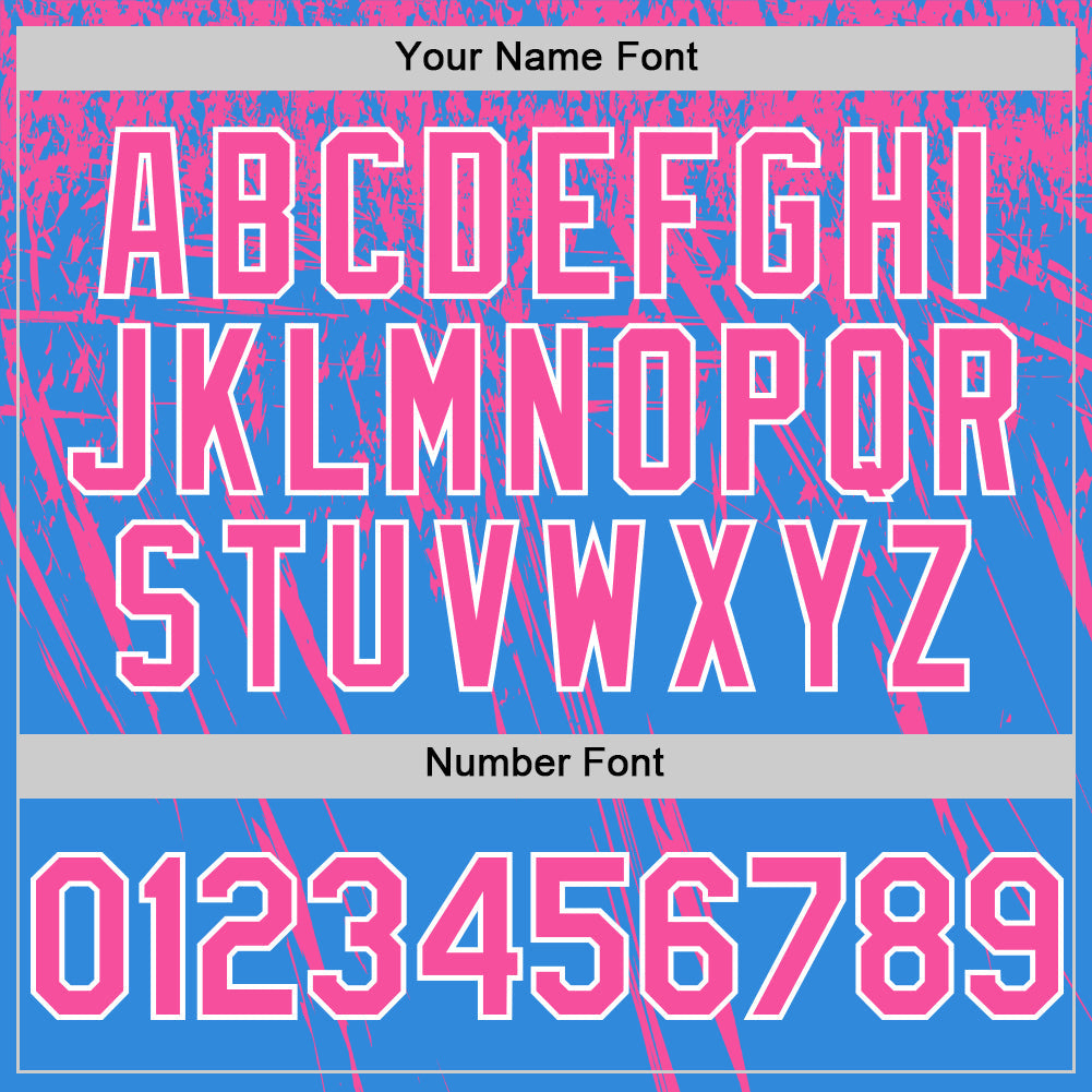 Custom Electric Blue Pink-White Distressed Scratch Brush Stroke Authentic Baseball Jersey view 5