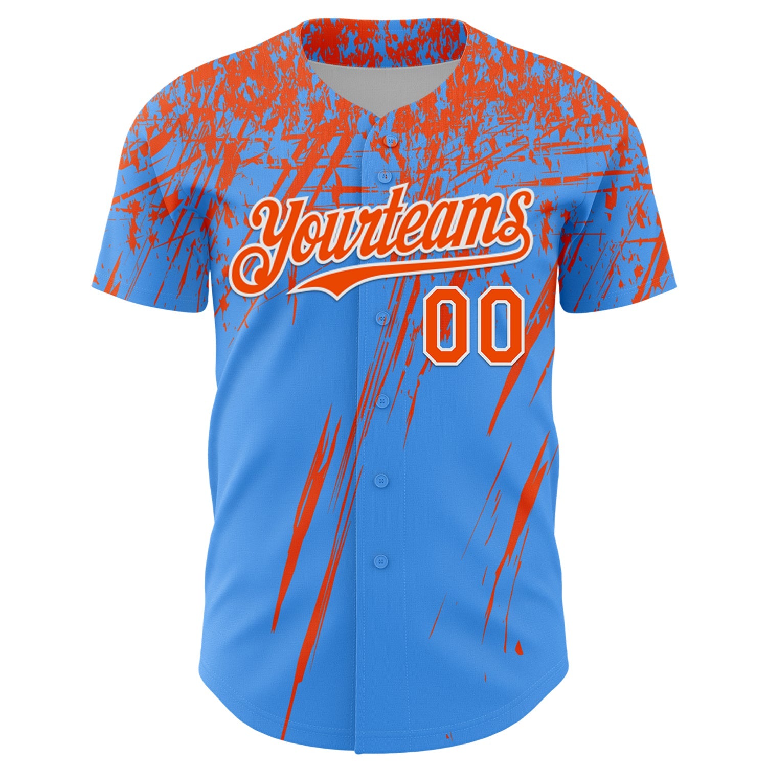 Custom Electric Blue Orange-White Distressed Scratch Brush Stroke Authentic Baseball Jersey view 2