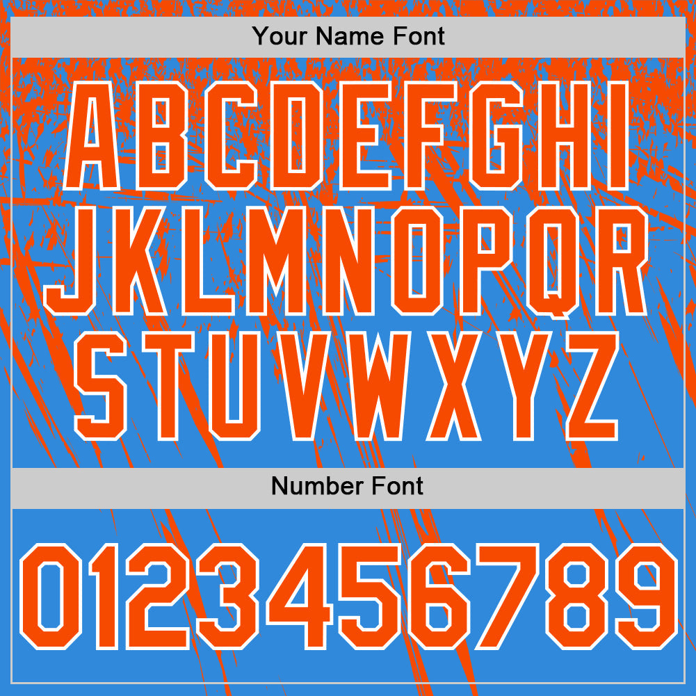 Custom Electric Blue Orange-White Distressed Scratch Brush Stroke Authentic Baseball Jersey view 5
