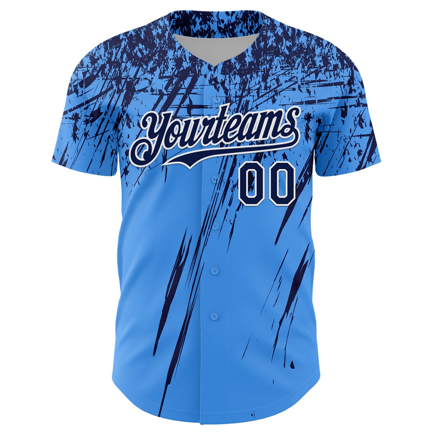 Custom Electric Blue Navy-White Distressed Scratch Brush Stroke Authentic Baseball Jersey view 2