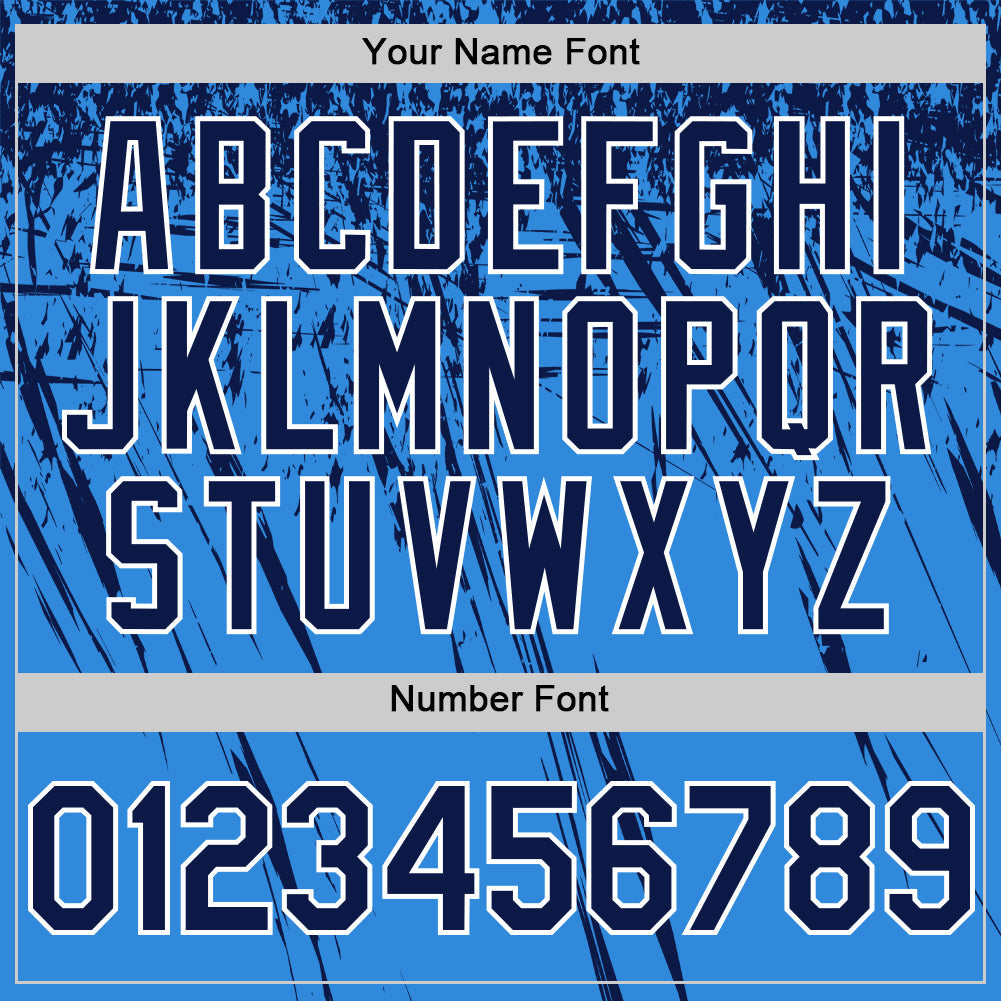 Custom Electric Blue Navy-White Distressed Scratch Brush Stroke Authentic Baseball Jersey view 5