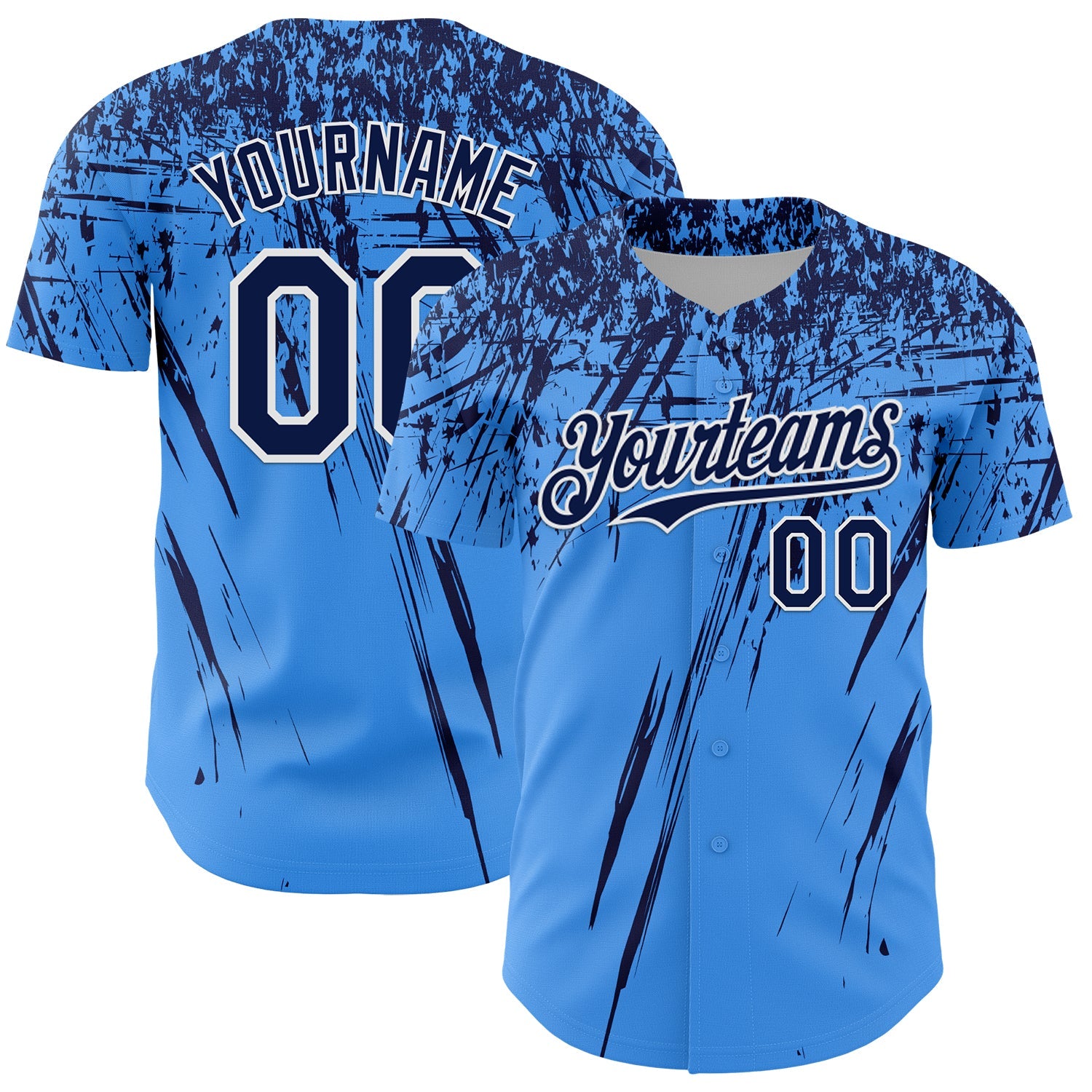 Custom Electric Blue Navy-White Distressed Scratch Brush Stroke Authentic Baseball Jersey - Main View