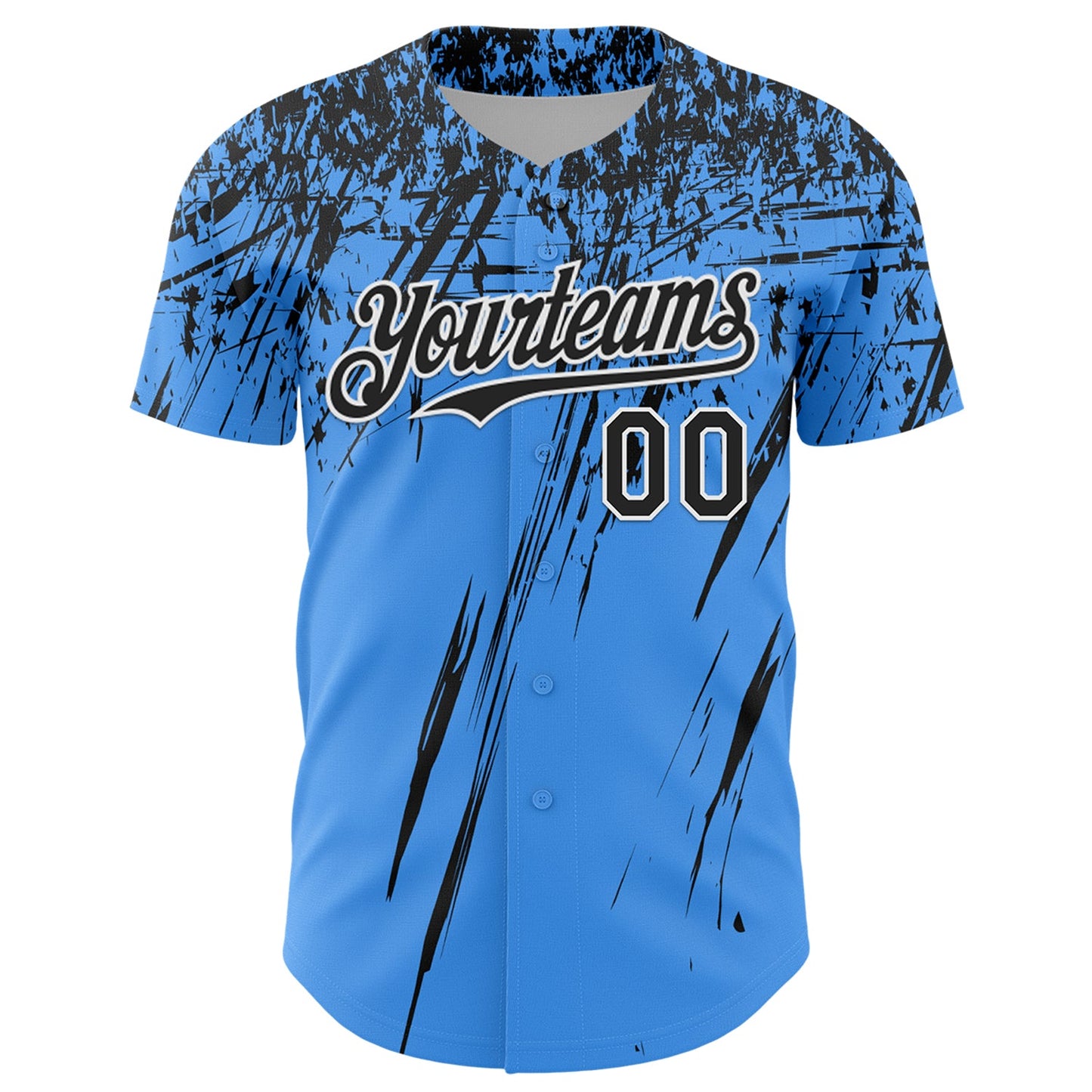 Custom Electric Blue Black-White Distressed Scratch Brush Stroke Authentic Baseball Jersey view 2