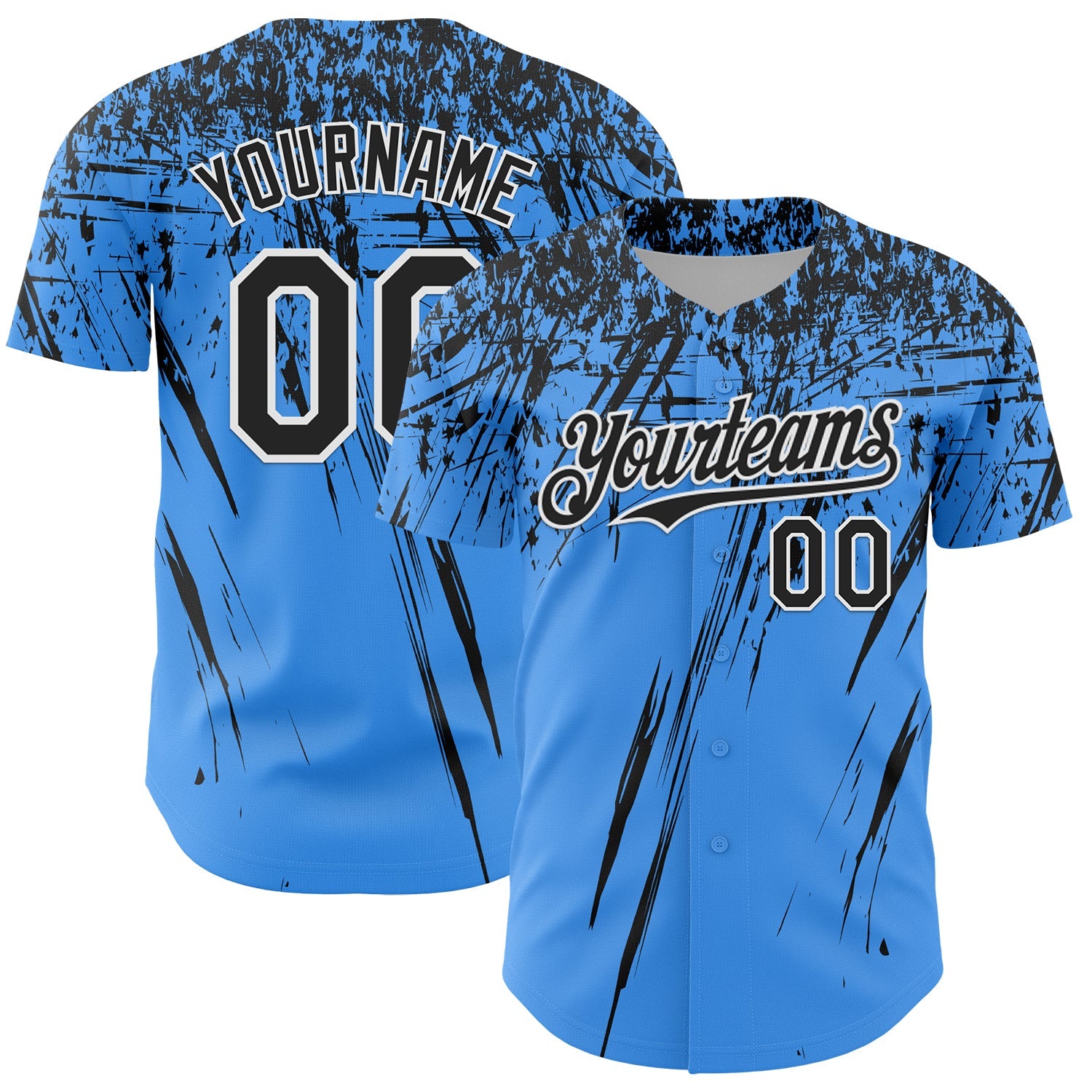 Custom Electric Blue Black-White Distressed Scratch Brush Stroke Authentic Baseball Jersey - Main View
