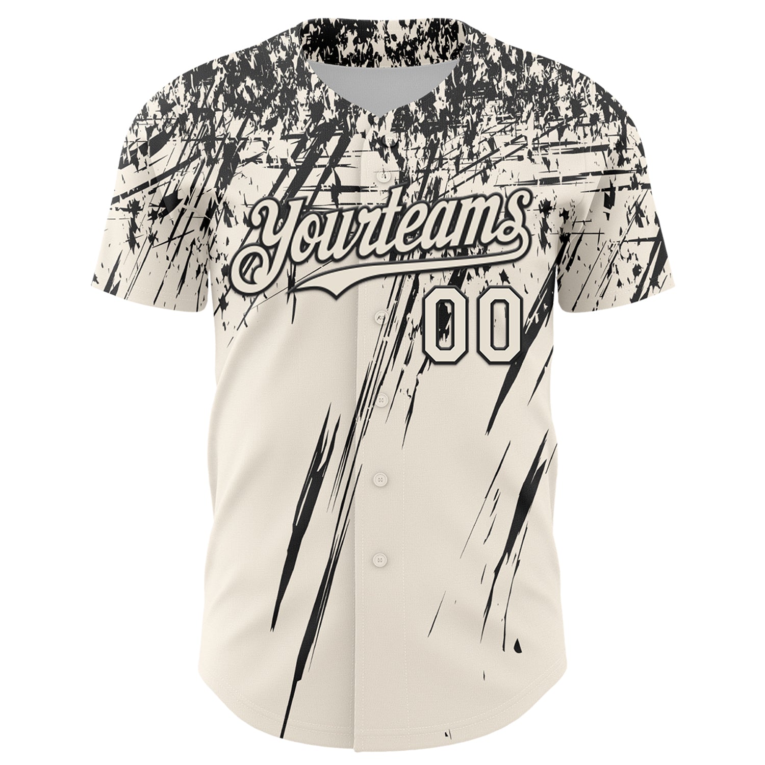 Custom Cream Black Distressed Scratch Brush Stroke Authentic Baseball Jersey view 2