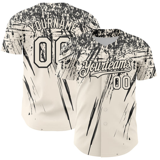 Custom Cream Black Distressed Scratch Brush Stroke Authentic Baseball Jersey - Main View