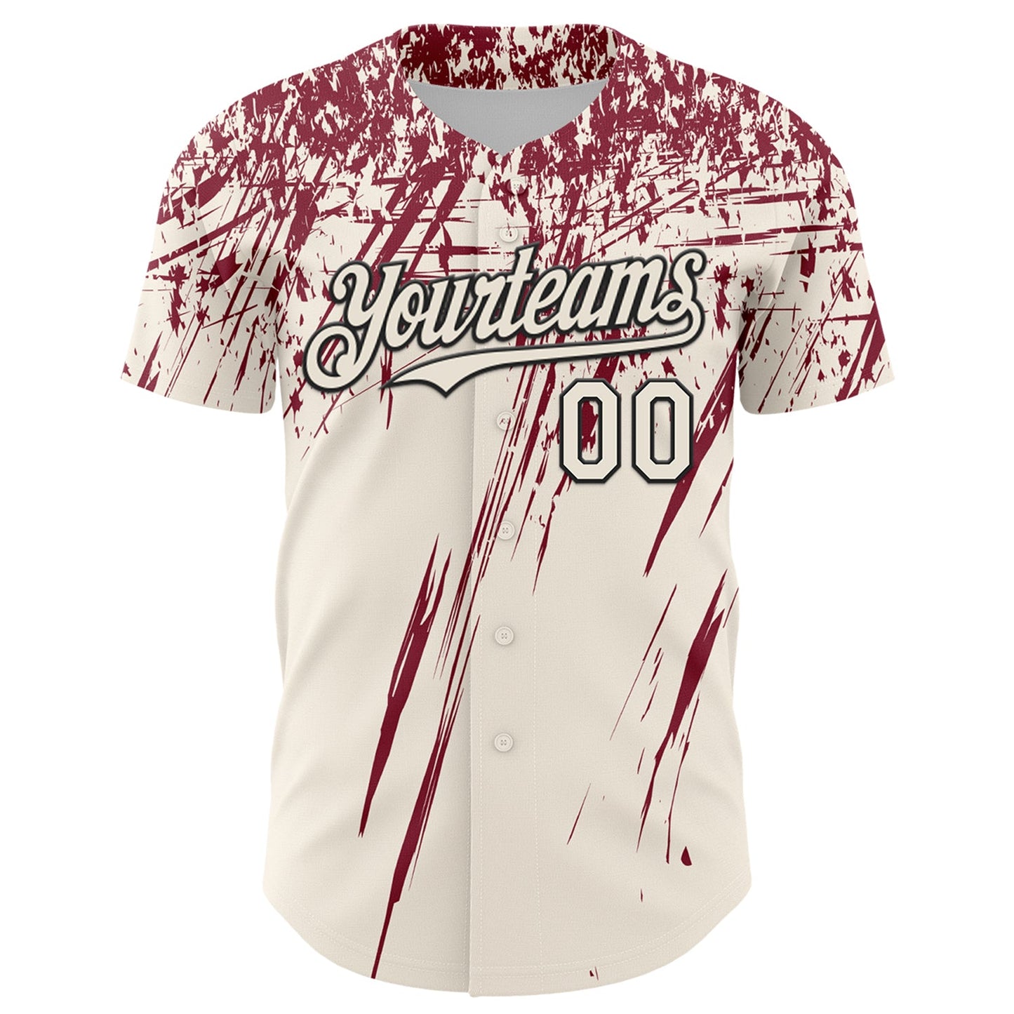 Custom Cream Crimson-Black Distressed Scratch Brush Stroke Authentic Baseball Jersey view 2