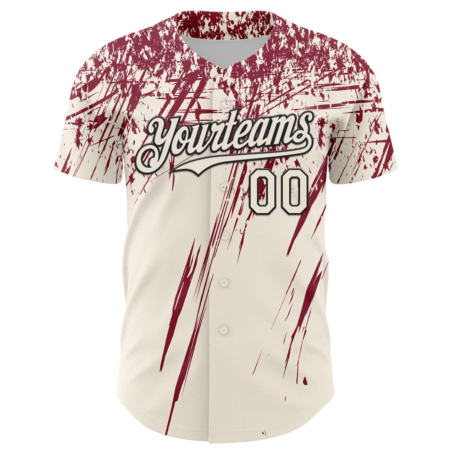 Custom Cream Crimson-Black Distressed Scratch Brush Stroke Authentic Baseball Jersey view 2
