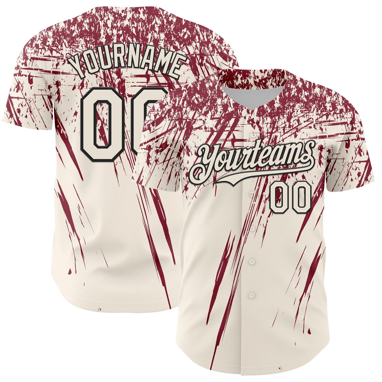 Custom Cream Crimson-Black Distressed Scratch Brush Stroke Authentic Baseball Jersey - Main View