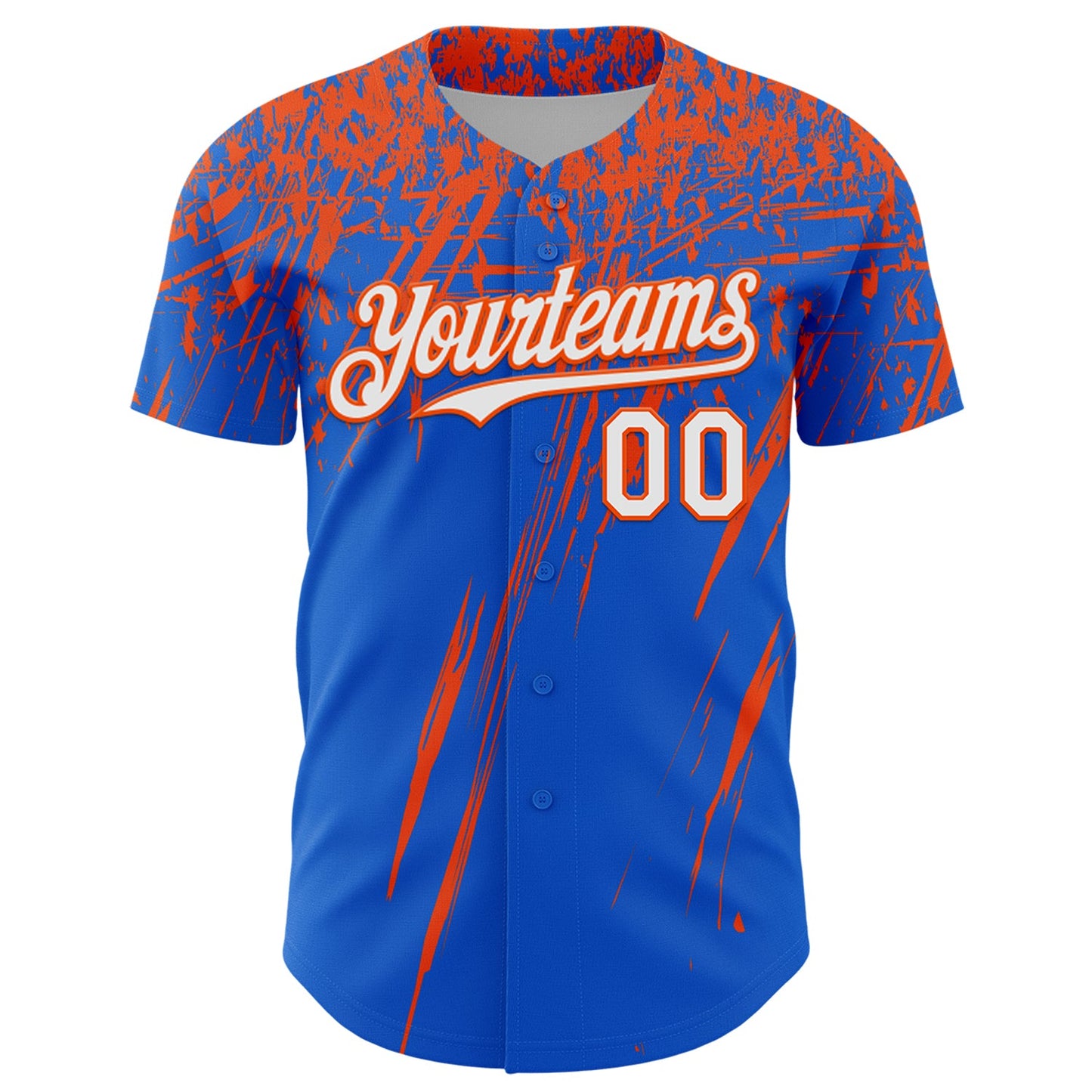 Custom Thunder Blue White-Orange Distressed Scratch Brush Stroke Authentic Baseball Jersey view 2