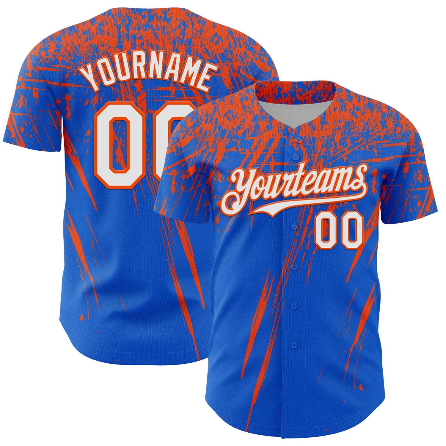 Custom Thunder Blue White-Orange Distressed Scratch Brush Stroke Authentic Baseball Jersey - Main View
