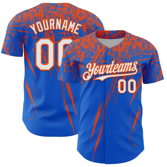 Custom Thunder Blue White-Orange Distressed Scratch Brush Stroke Authentic Baseball Jersey - Main View