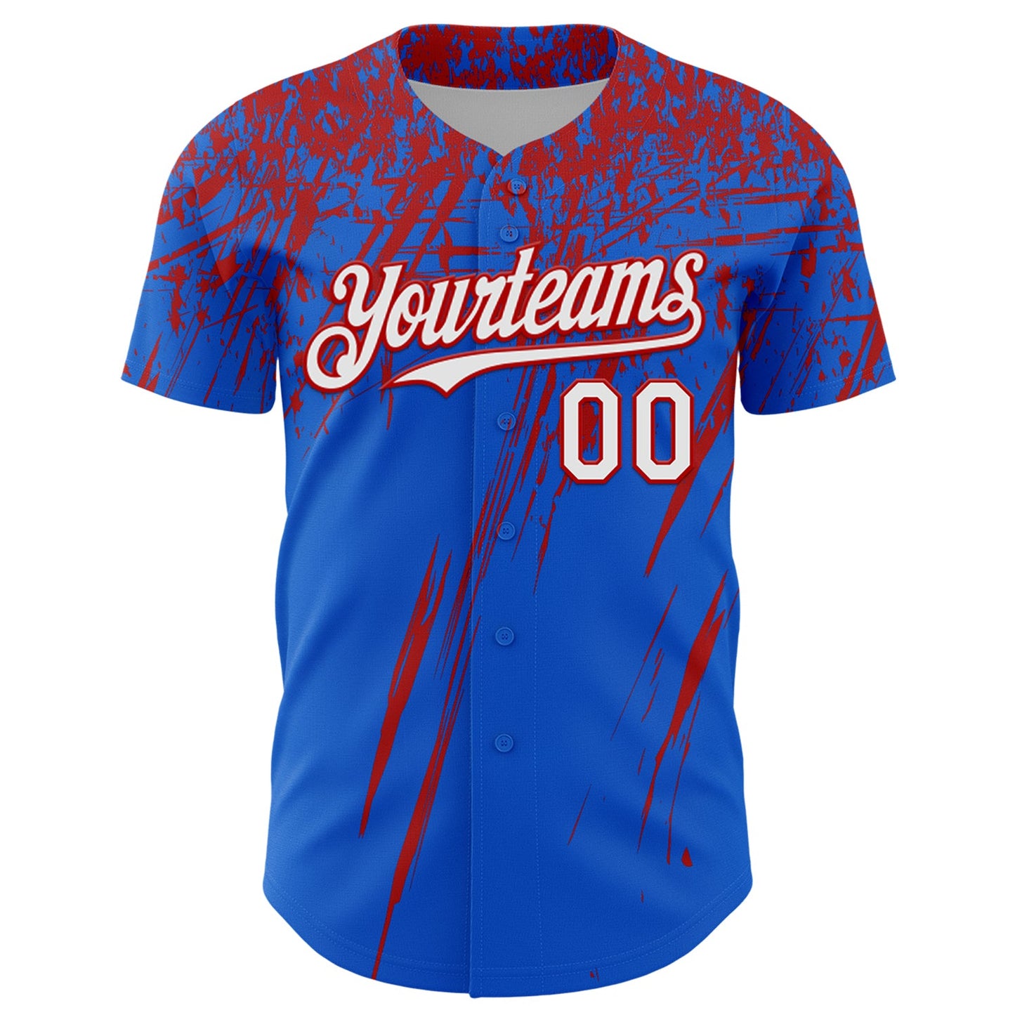 Custom Thunder Blue White-Red Distressed Scratch Brush Stroke Authentic Baseball Jersey view 2