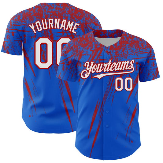 Custom Thunder Blue White-Red Distressed Scratch Brush Stroke Authentic Baseball Jersey - Main View