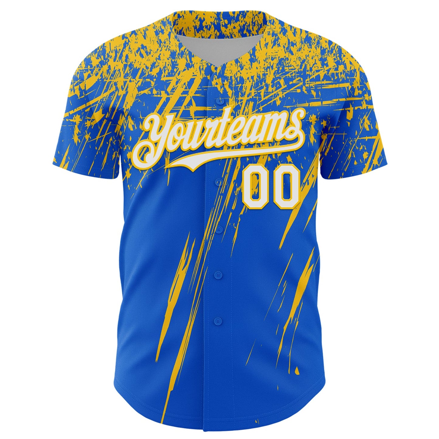 Custom Thunder Blue White-Yellow Distressed Scratch Brush Stroke Authentic Baseball Jersey view 2