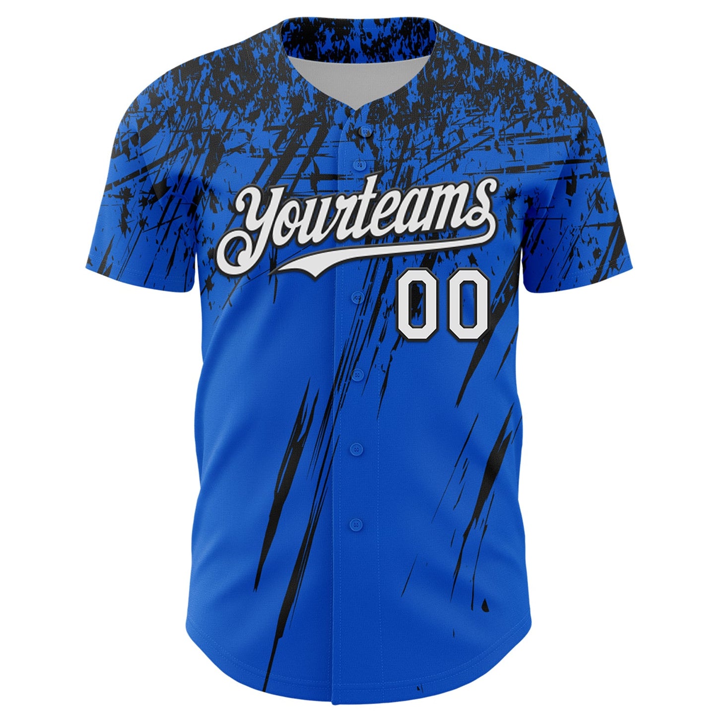 Custom Thunder Blue White-Black Distressed Scratch Brush Stroke Authentic Baseball Jersey view 2