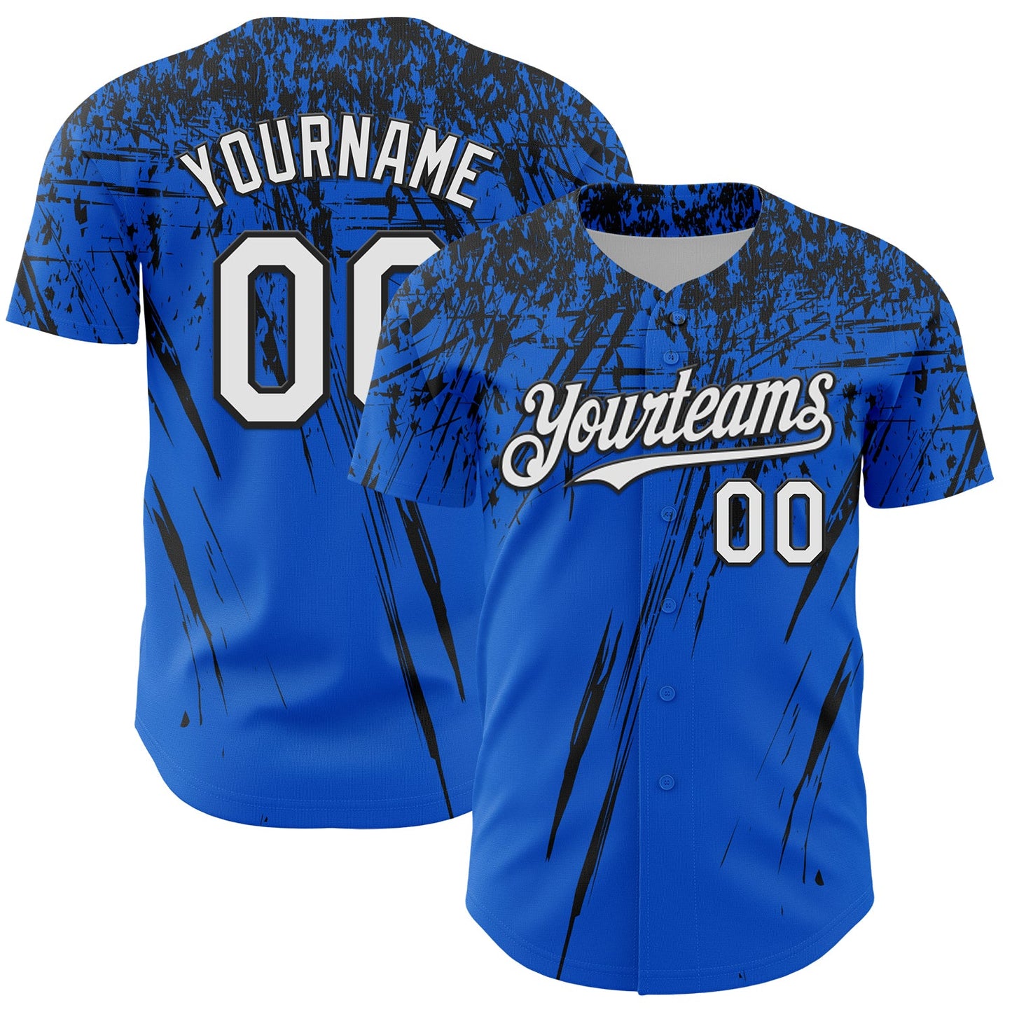 Custom Thunder Blue White-Black Distressed Scratch Brush Stroke Authentic Baseball Jersey - Main View
