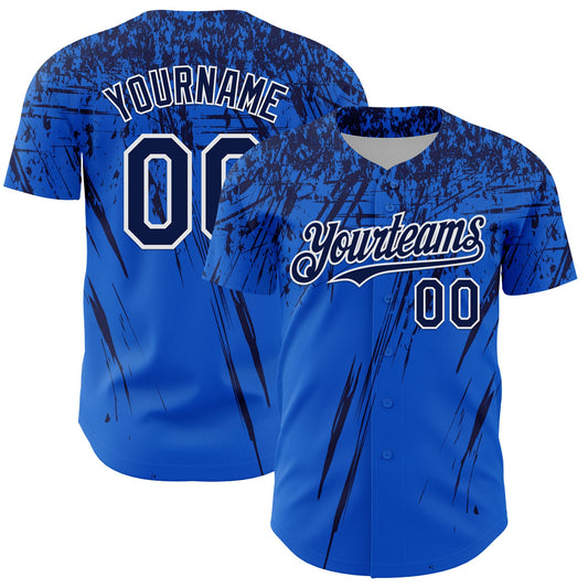 Custom Thunder Blue Navy-White Distressed Scratch Brush Stroke Authentic Baseball Jersey - Main View