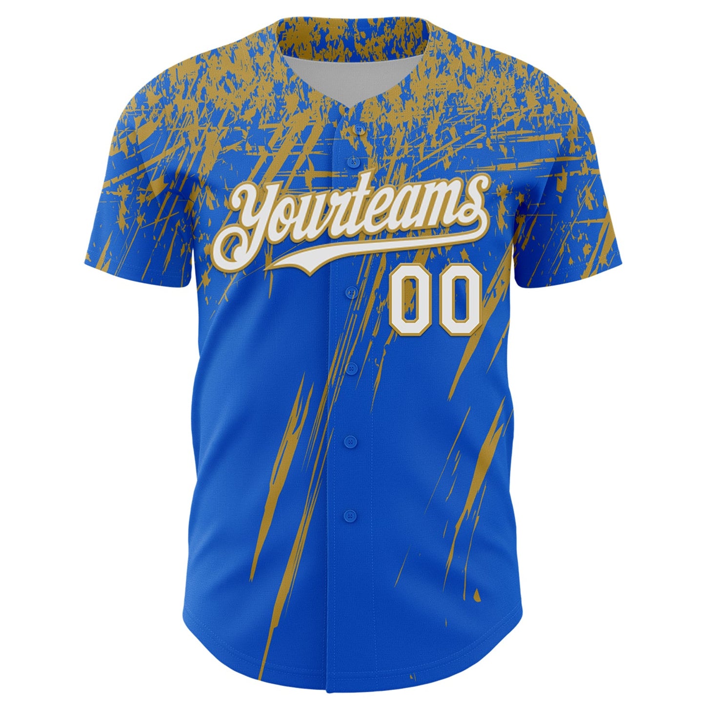 Custom Thunder Blue White-Old Gold Distressed Scratch Brush Stroke Authentic Baseball Jersey view 2