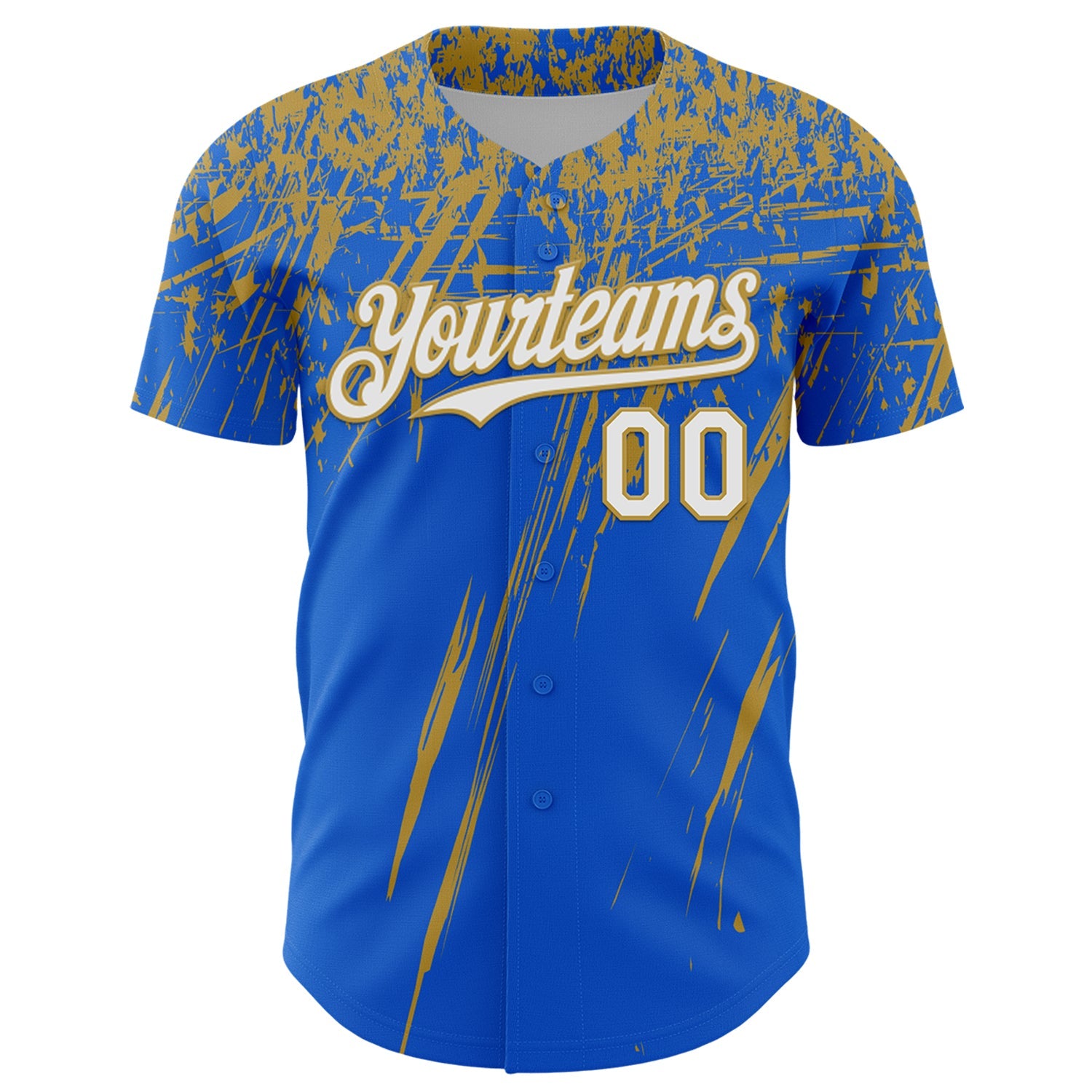 Custom Thunder Blue White-Old Gold Distressed Scratch Brush Stroke Authentic Baseball Jersey view 2