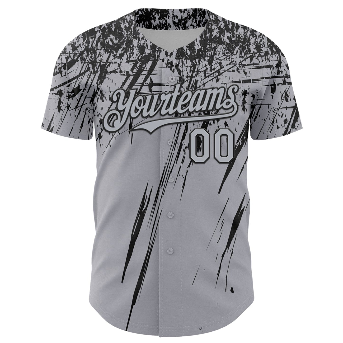 Custom Gray Black Distressed Scratch Brush Stroke Authentic Baseball Jersey view 2