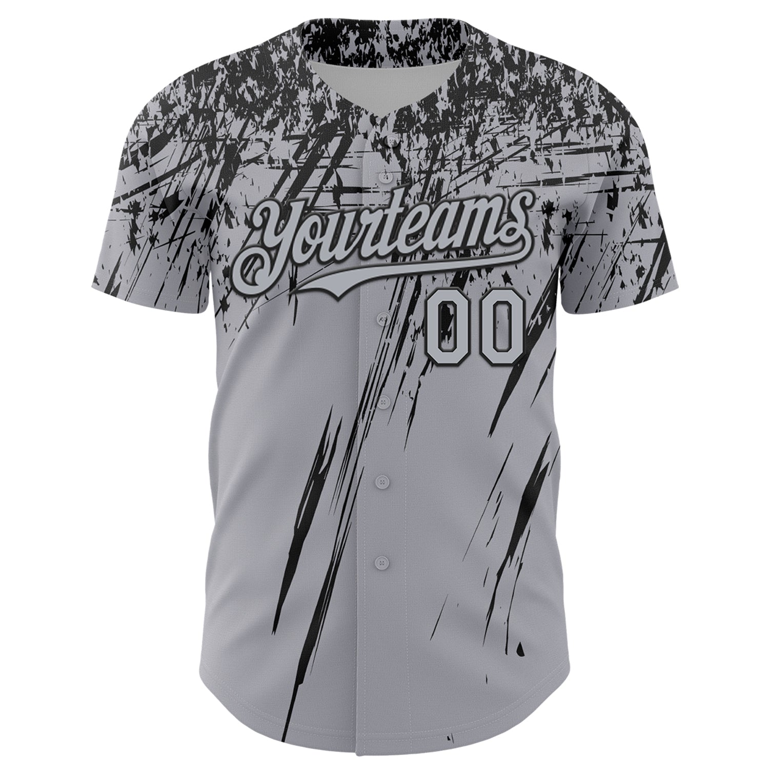 Custom Gray Black Distressed Scratch Brush Stroke Authentic Baseball Jersey view 2