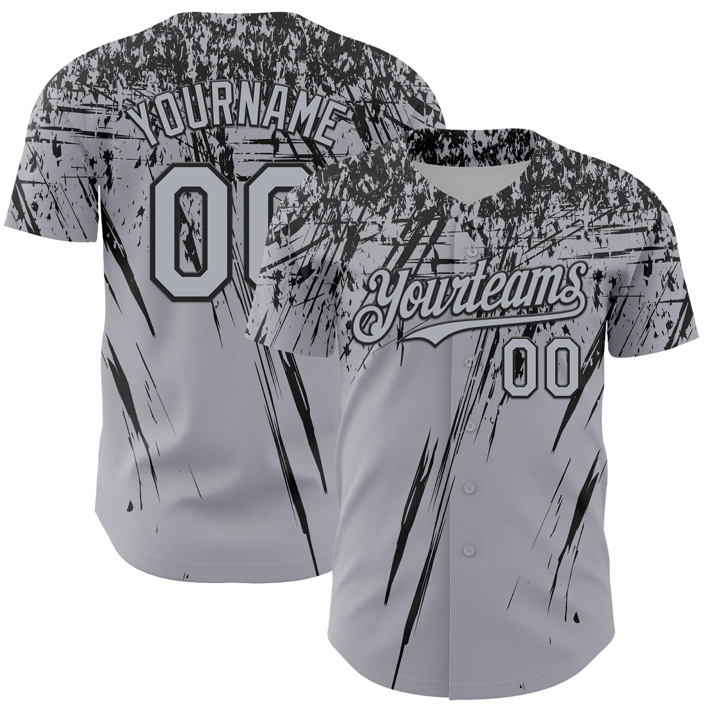 Custom Gray Black Distressed Scratch Brush Stroke Authentic Baseball Jersey - Main View