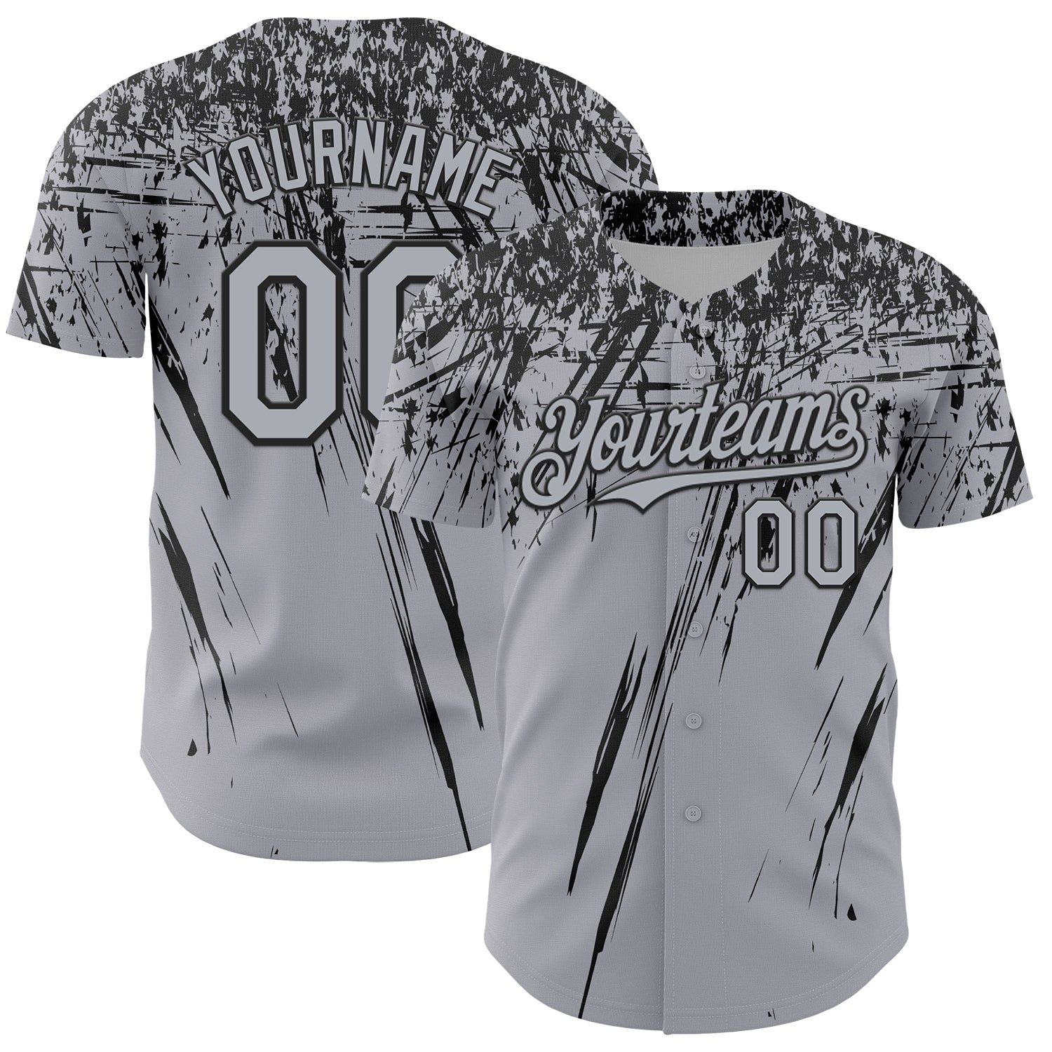 Custom Gray Black Distressed Scratch Brush Stroke Authentic Baseball Jersey - Main View