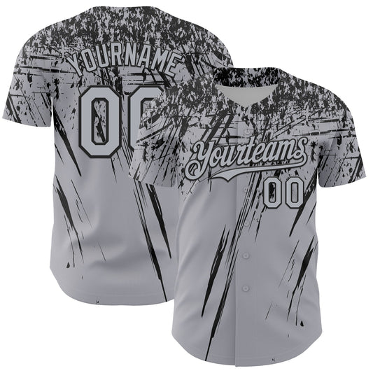 Custom Gray Black Distressed Scratch Brush Stroke Authentic Baseball Jersey - Main View