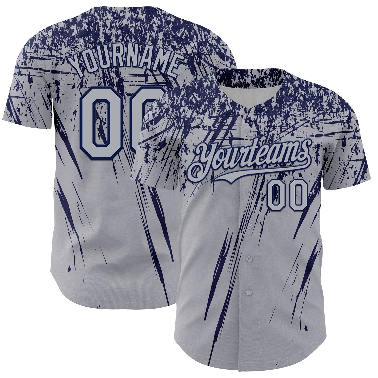 Custom Gray Navy Distressed Scratch Brush Stroke Authentic Baseball Jersey - Main View