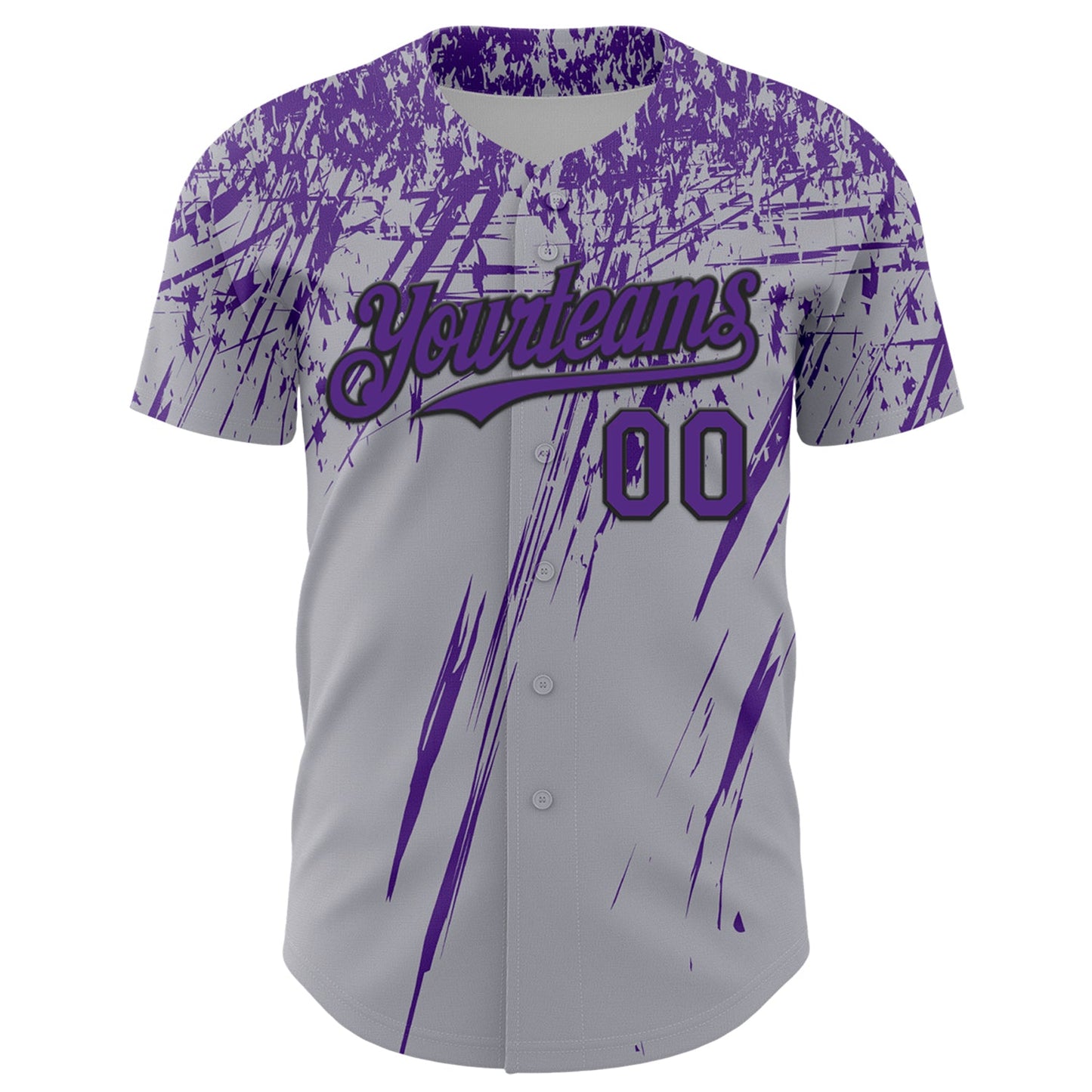 Custom Gray Purple-Black Distressed Scratch Brush Stroke Authentic Baseball Jersey view 2
