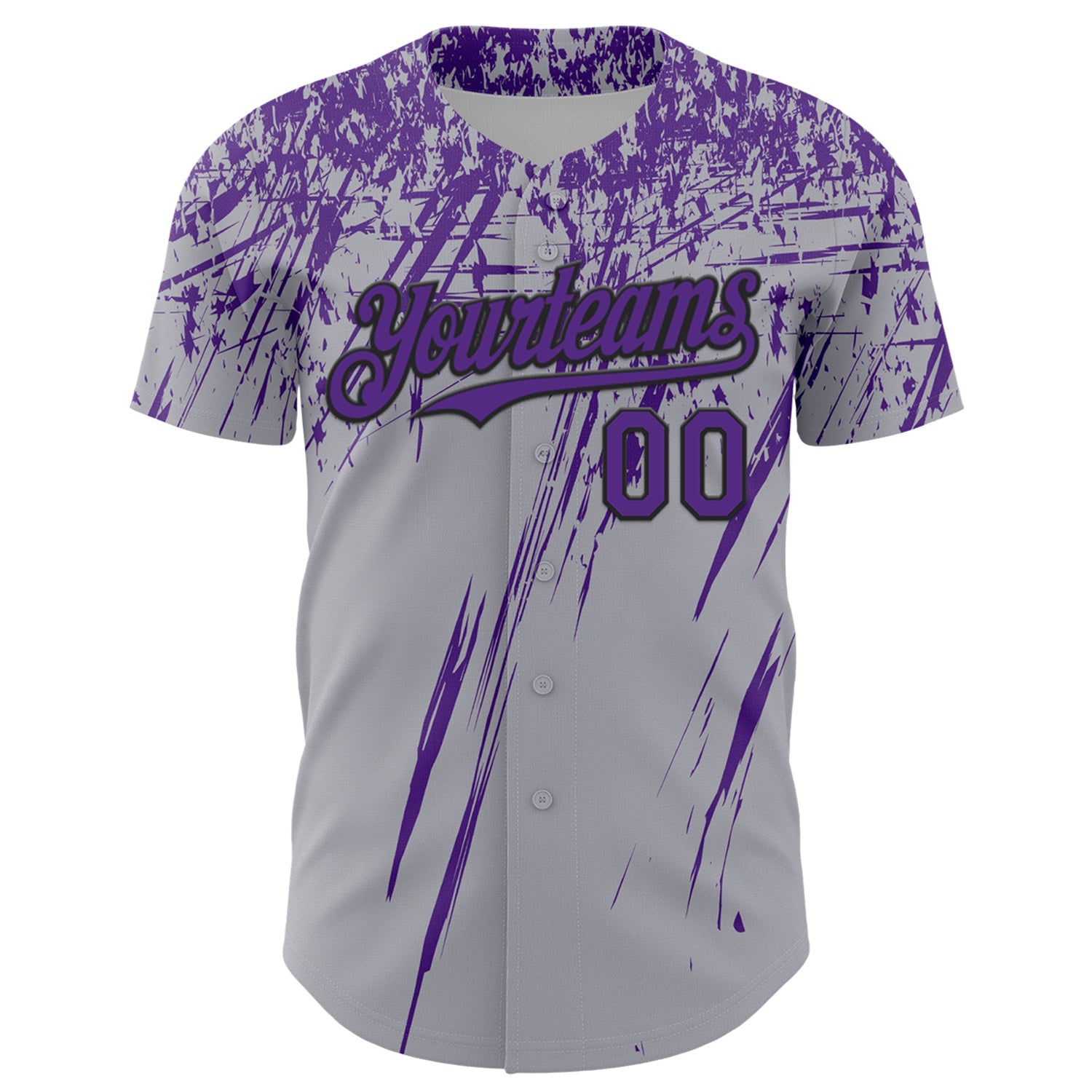 Custom Gray Purple-Black Distressed Scratch Brush Stroke Authentic Baseball Jersey view 2