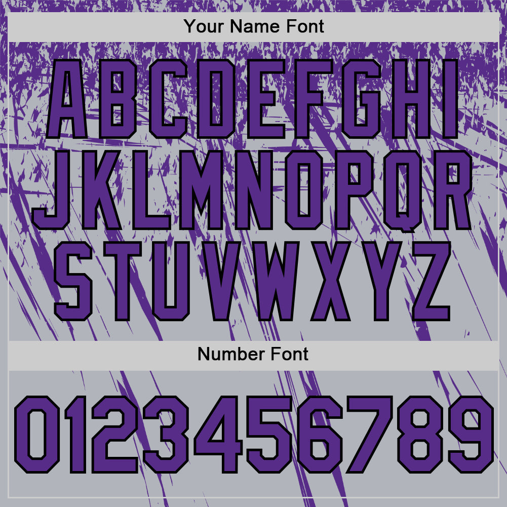 Custom Gray Purple-Black Distressed Scratch Brush Stroke Authentic Baseball Jersey view 5