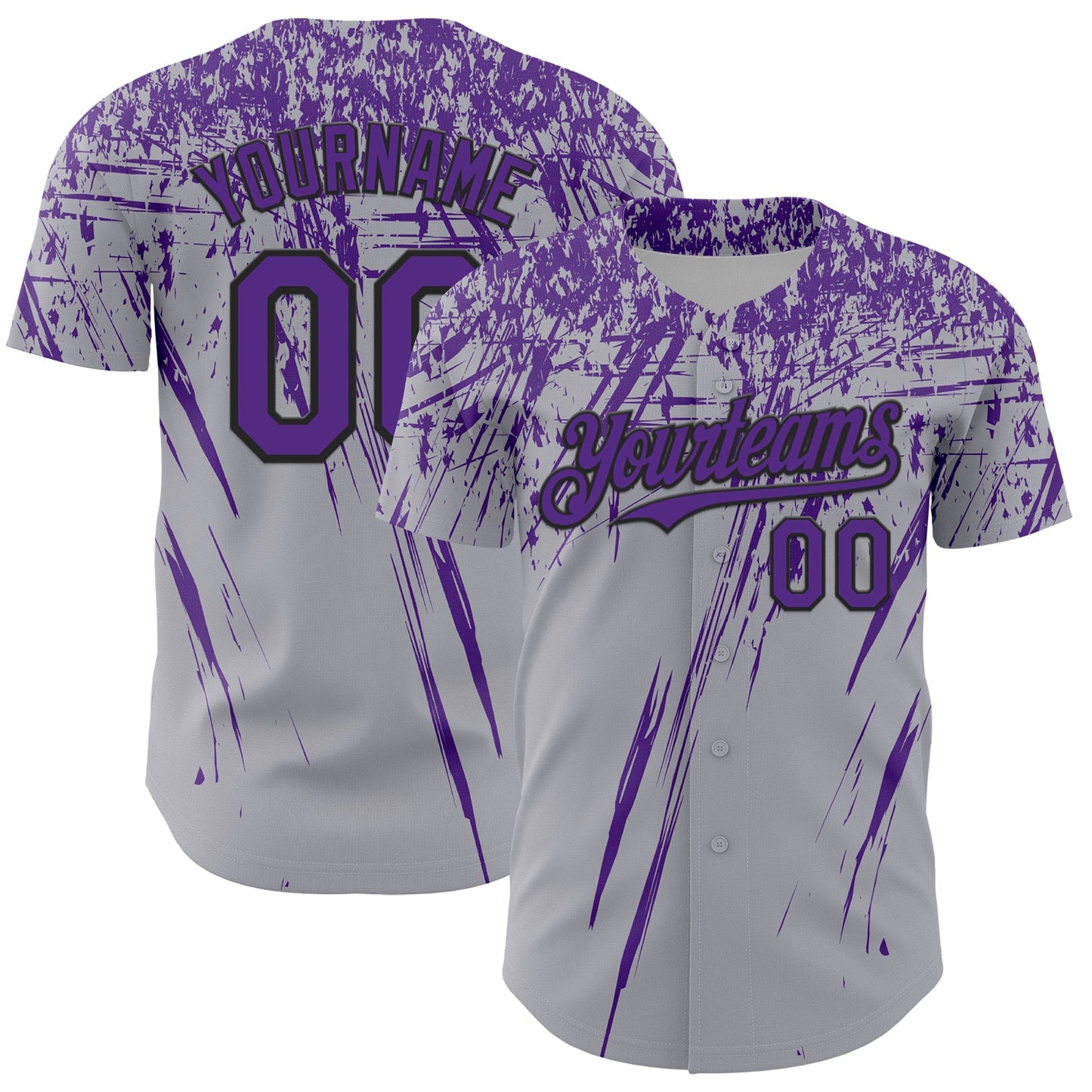 Custom Gray Purple-Black Distressed Scratch Brush Stroke Authentic Baseball Jersey - Main View