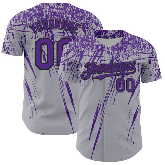 Custom Gray Purple-Black Distressed Scratch Brush Stroke Authentic Baseball Jersey - Main View