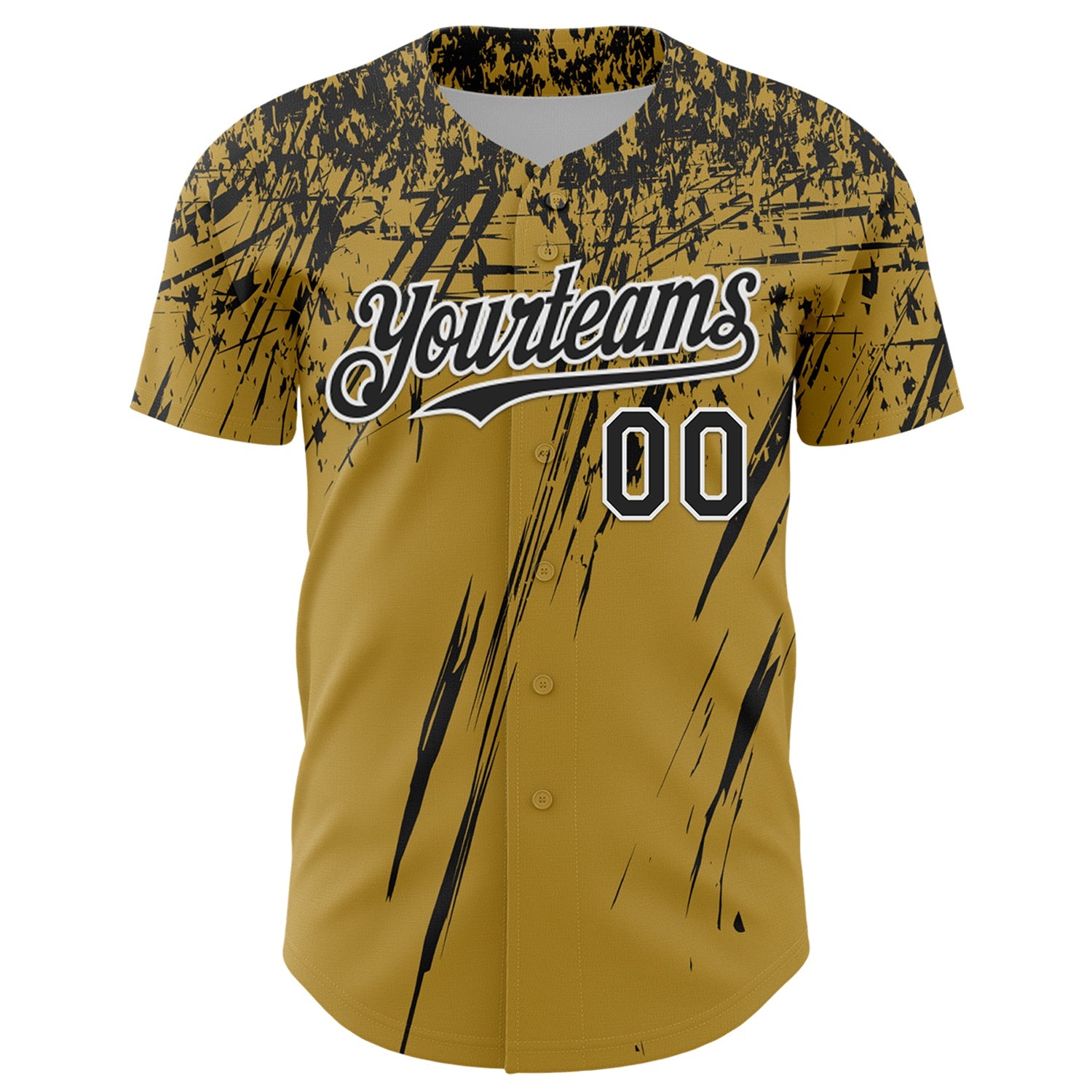 Custom Old Gold Black-White Distressed Scratch Brush Stroke Authentic Baseball Jersey view 2