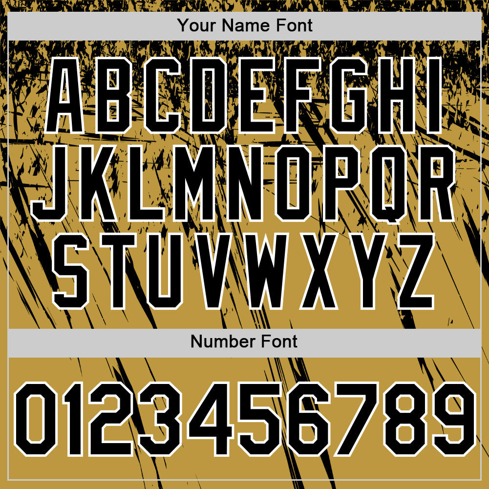 Custom Old Gold Black-White Distressed Scratch Brush Stroke Authentic Baseball Jersey view 5