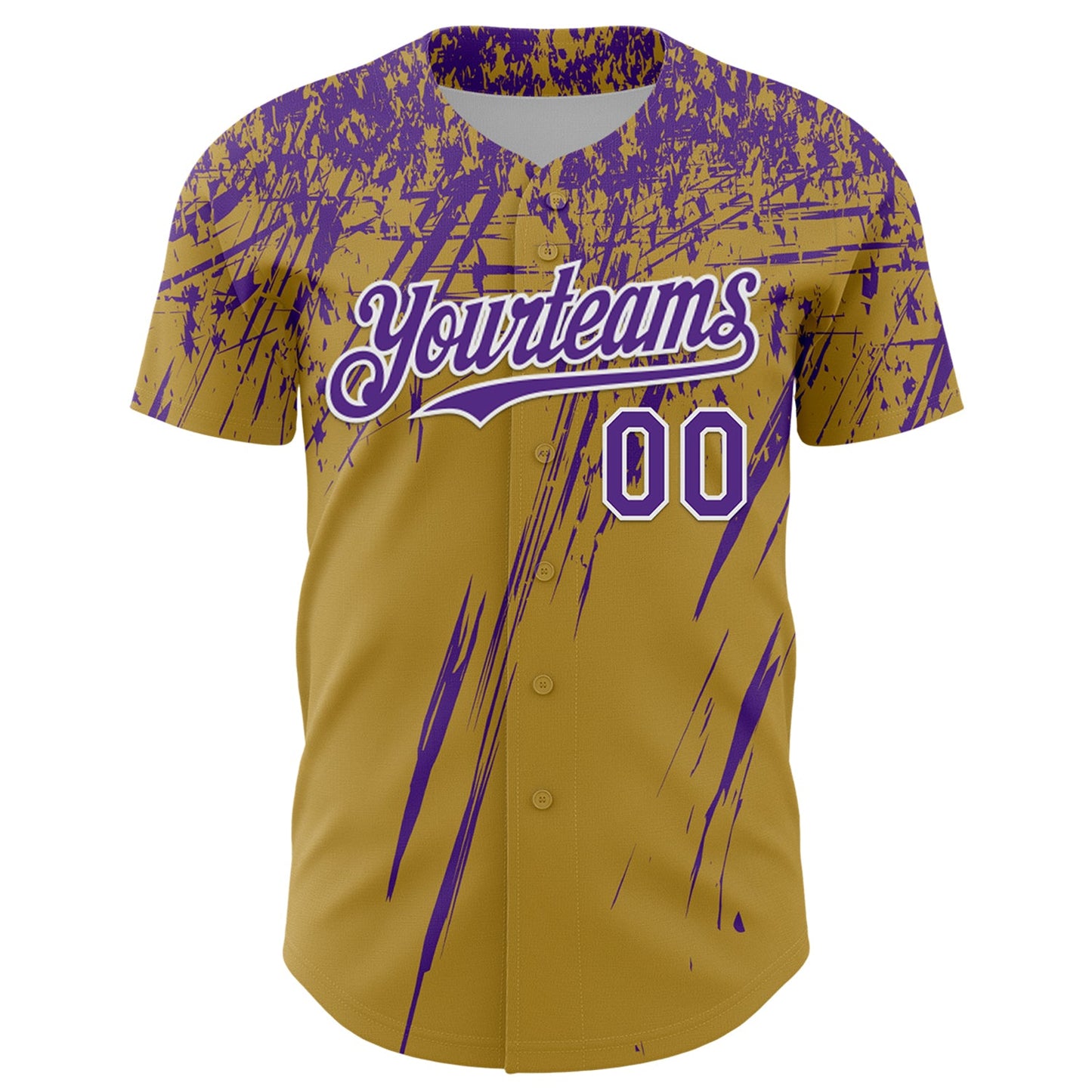 Custom Old Gold Purple-White Distressed Scratch Brush Stroke Authentic Baseball Jersey view 2