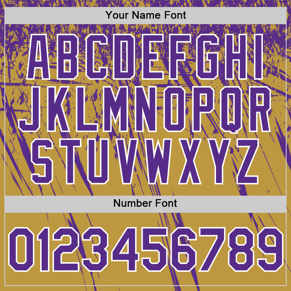 Custom Old Gold Purple-White Distressed Scratch Brush Stroke Authentic Baseball Jersey view 5