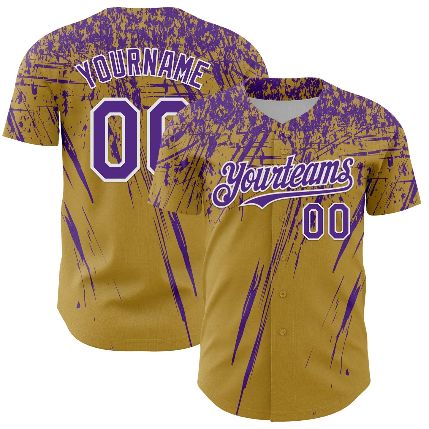 Custom Old Gold Purple-White Distressed Scratch Brush Stroke Authentic Baseball Jersey - Main View