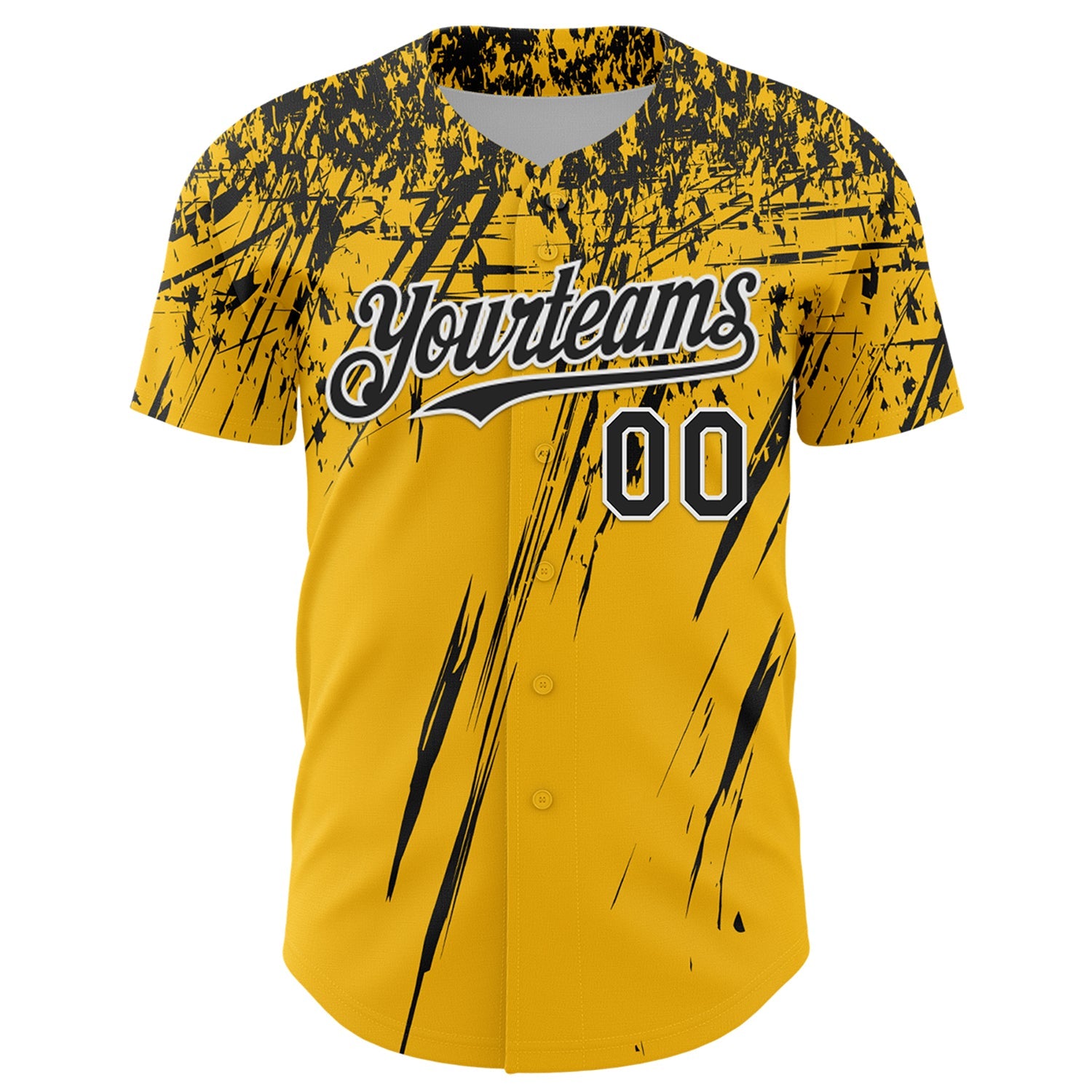 Custom Gold Black-White Distressed Scratch Brush Stroke Authentic Baseball Jersey view 2