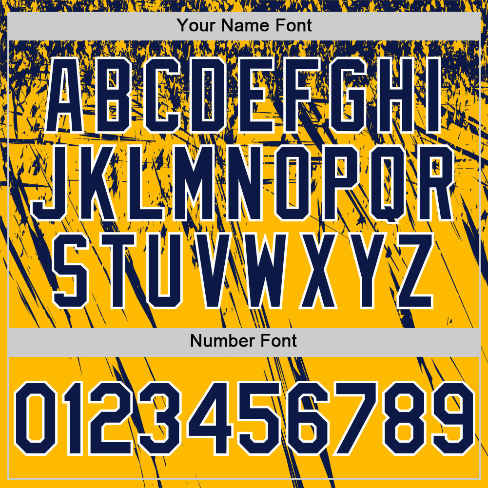 Custom Gold Navy-White Distressed Scratch Brush Stroke Authentic Baseball Jersey view 5