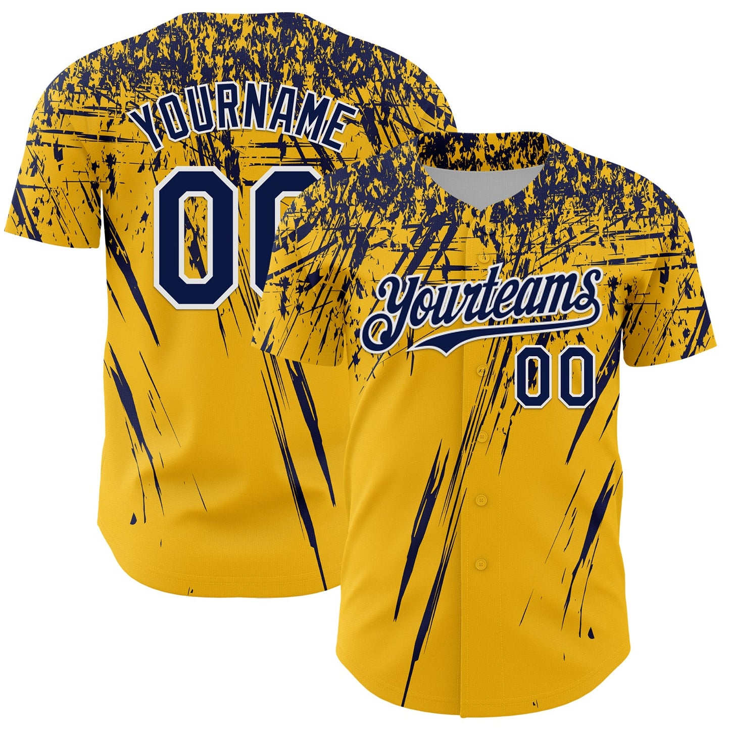 Custom Gold Navy-White Distressed Scratch Brush Stroke Authentic Baseball Jersey - Main View