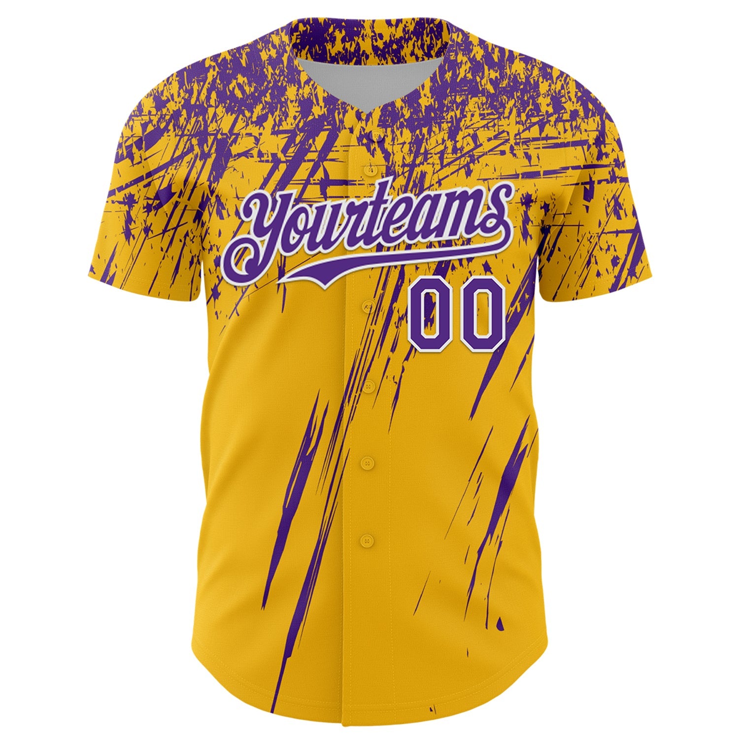 Custom Gold Purple-White Distressed Scratch Brush Stroke Authentic Baseball Jersey view 2