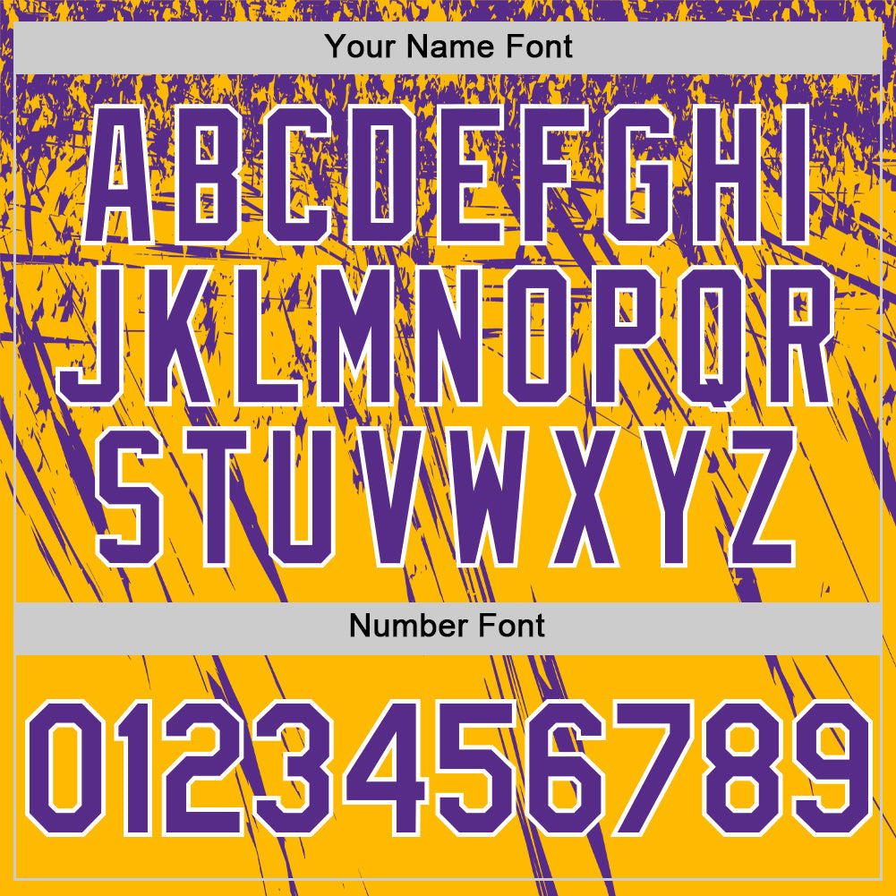 Custom Gold Purple-White Distressed Scratch Brush Stroke Authentic Baseball Jersey view 5