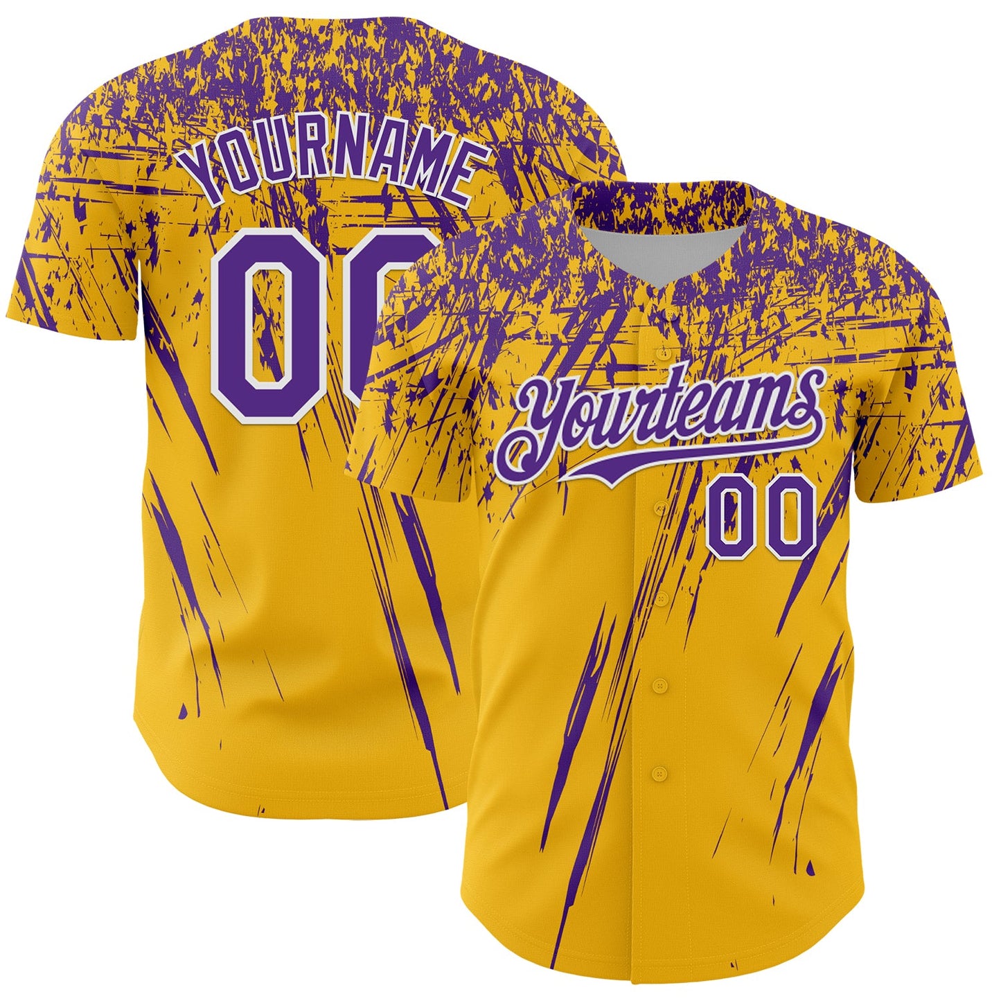 Custom Gold Purple-White Distressed Scratch Brush Stroke Authentic Baseball Jersey - Main View
